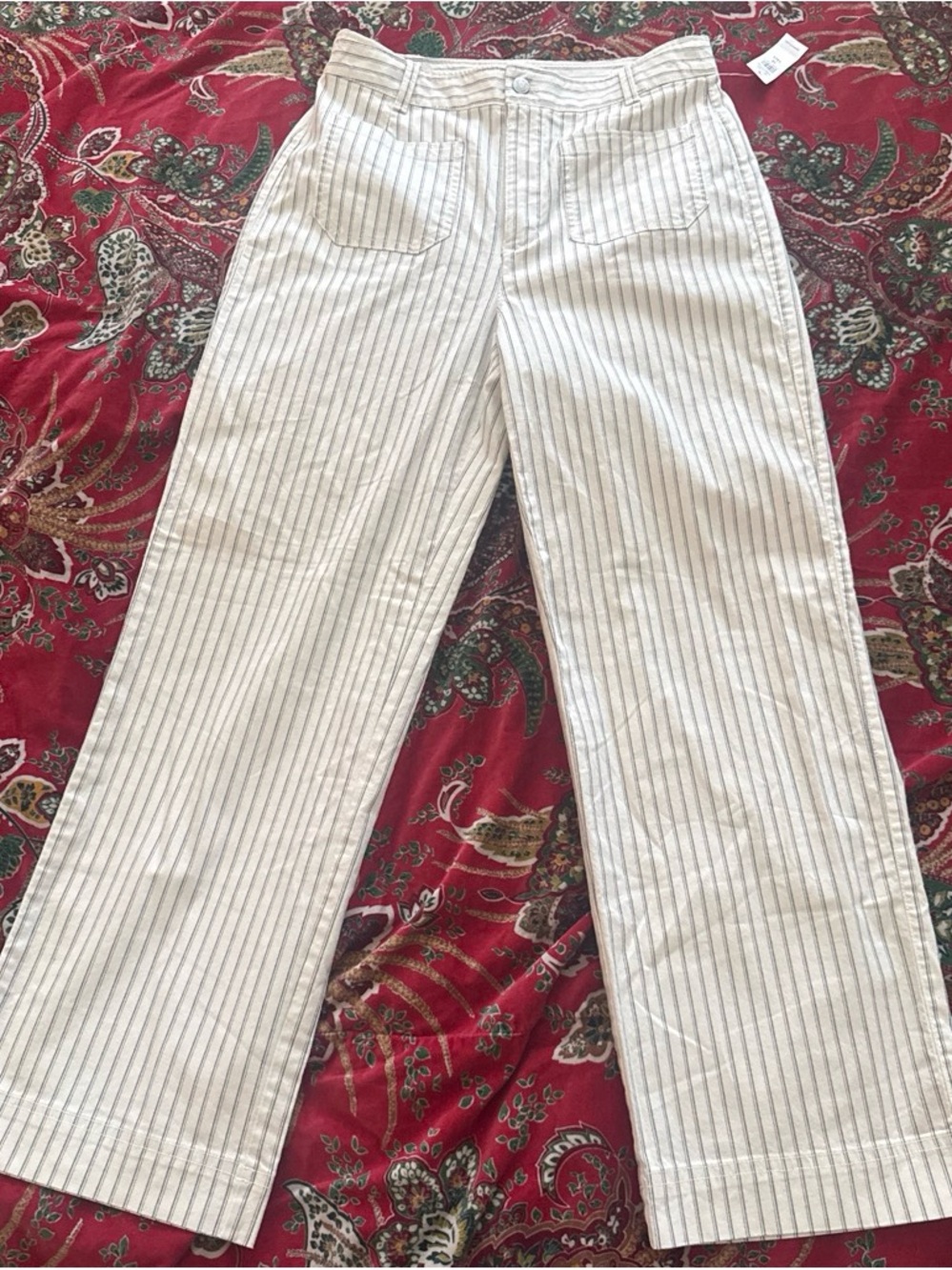 NWT Gap Factory Women’s Ivory & Navy Striped Mariner pants size 10 Tall Coastal